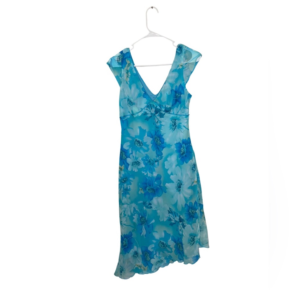 Vintage Y2K whimsical midi dress floral watercolor blue